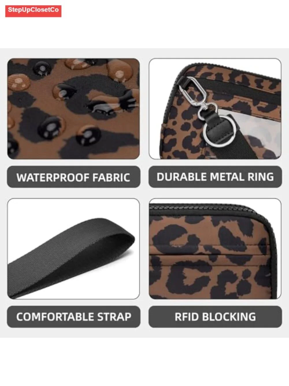Women's RFID Wristlet Wallet Crossbody Bag with Clear Window, 4 Zippers,